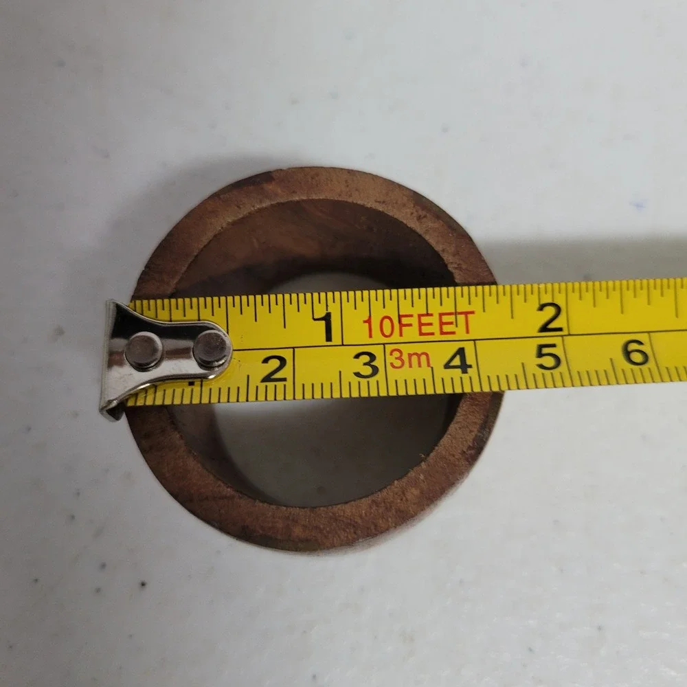 Vintage Wood and Brass Inlay Napkin Rings Set of 5 Brown Gold